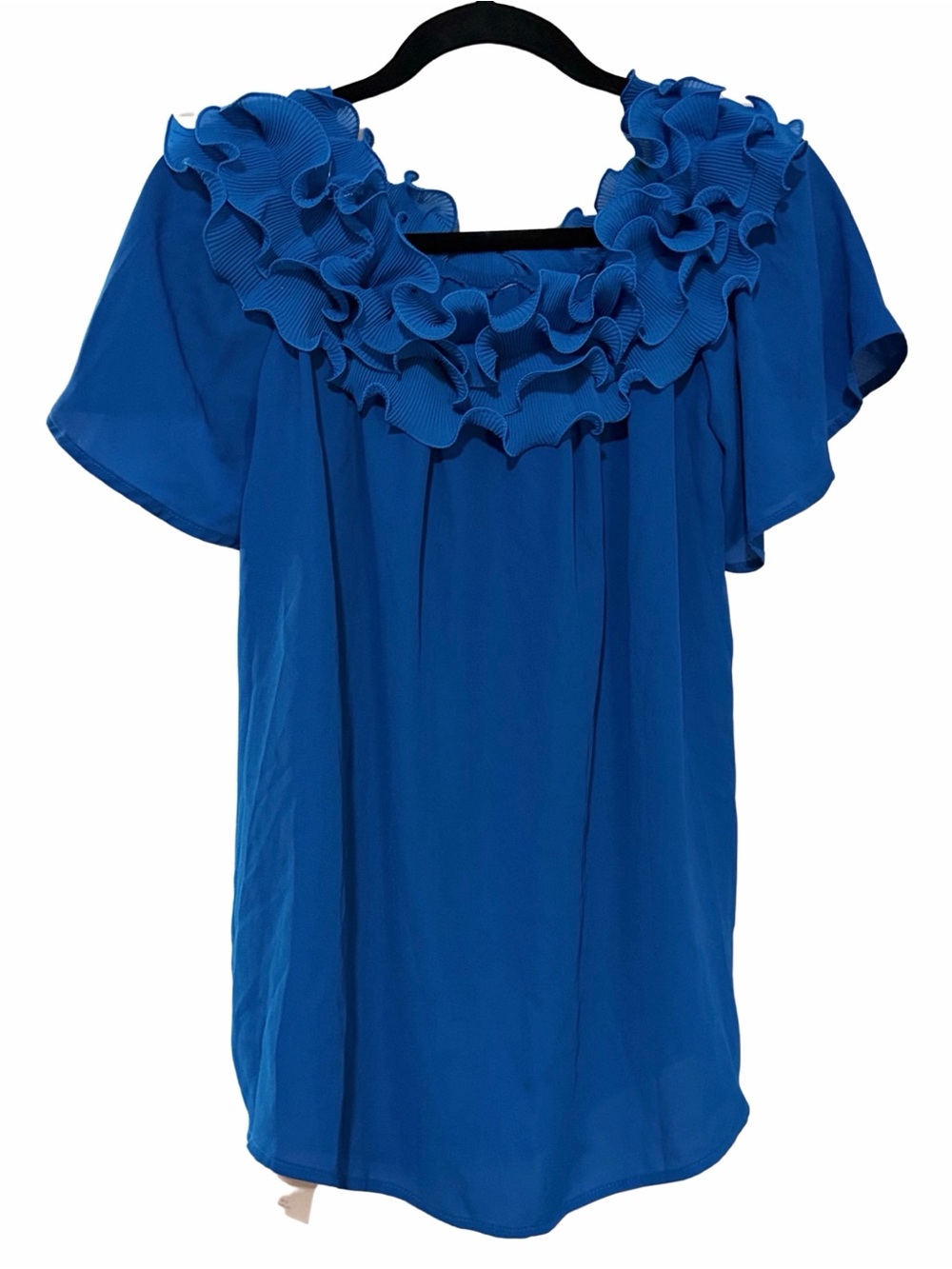Emily Rose Cobalt Ruffled Scoop Neck Blouse
